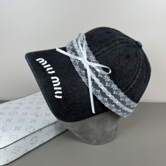Miu Miu Delicate Bow Lace Trim Baseball Cap