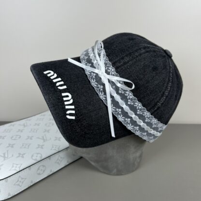 Miu Miu Delicate Bow Lace Trim Baseball Cap