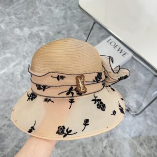 Yves Saint Laurent Organza Holiday Style Basin Hat Straw Hat
