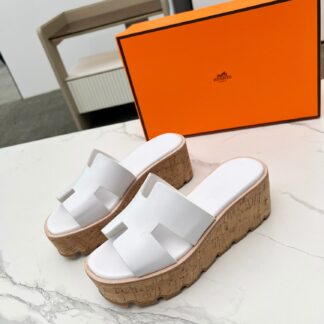 Hermès early spring new white pure handmade thick-soled platform slippers