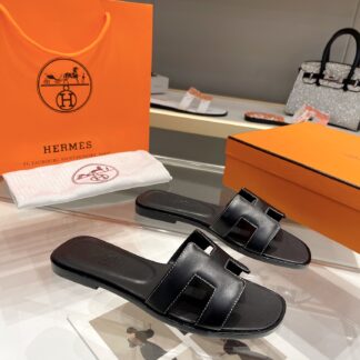 Hermès early spring new pure handmade black flat slippers