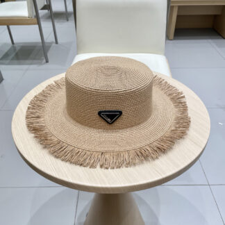 Prada new flat top tassel straw hat