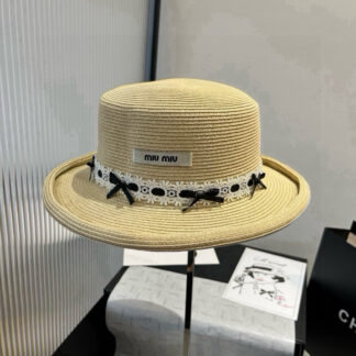 Miu Miu new rolled brim flat top straw hat