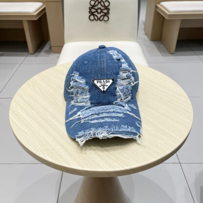 Prada denim inverted triangle baseball cap