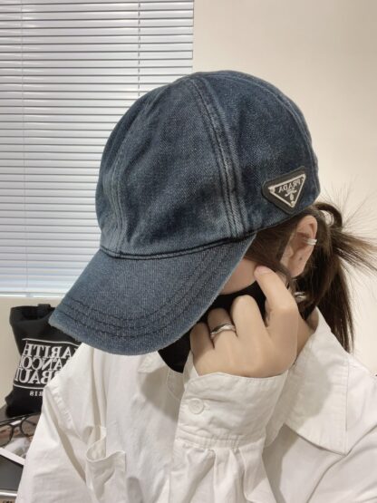 Prada denim inverted triangle baseball cap