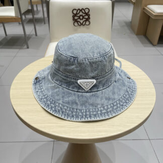 Prada new washed distressed denim bucket hat