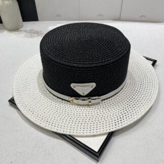 Prada new wide brim hat flat top straw hat