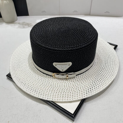 Prada new wide brim hat flat top straw hat
