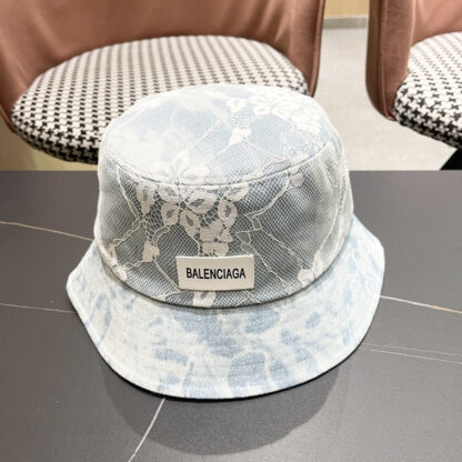 Balenciaga Spring Denim Embroidered Lace Bucket Hat