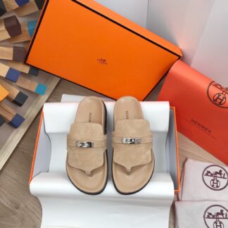Hermès new spring and summer comfortable apricot slippers