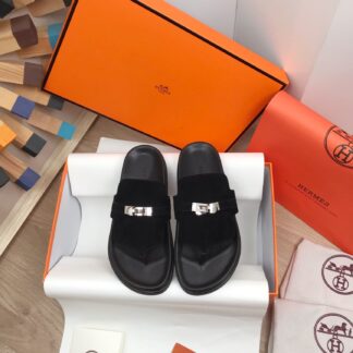 Hermès new spring and summer comfortable black slippers
