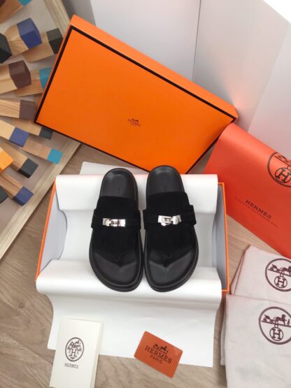 Hermès new spring and summer comfortable black slippers