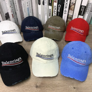 Balenciaga letter embroidered soft top washed distressed cut hole personalized baseball cap