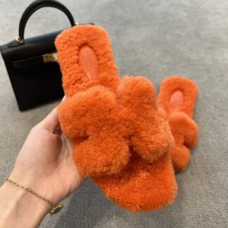 Hermès comfortable versatile orange cotton slippers