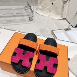 Hermès Spring and Summer New Pink Orange Comfort Slippers