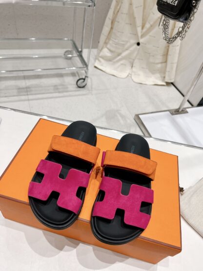 Hermès Spring and Summer New Pink Orange Comfort Slippers