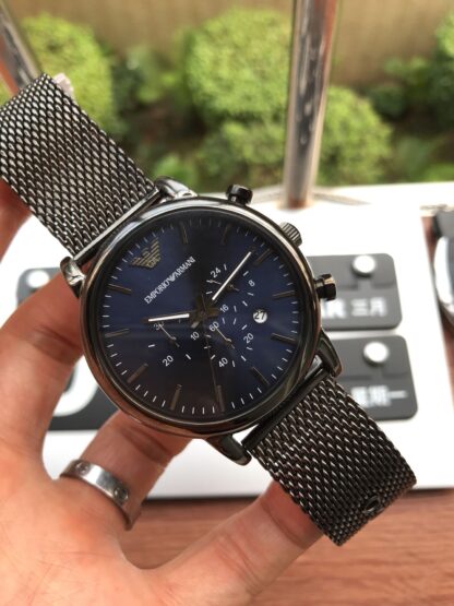 Armani Blue Face Three-Eye Chronograph Watch