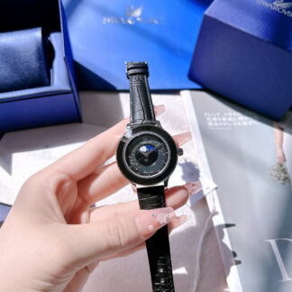 Swarovski Sky Moon Phase Quartz Leather Watch