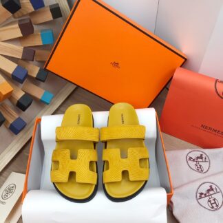 Hermès yellow spring and summer new leather slippers