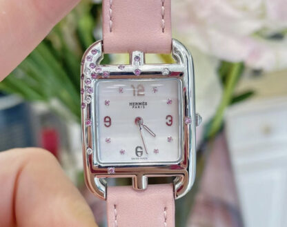 Hermes Sakura Pink Mother-of-Pearl Diamond Watch - Image 2
