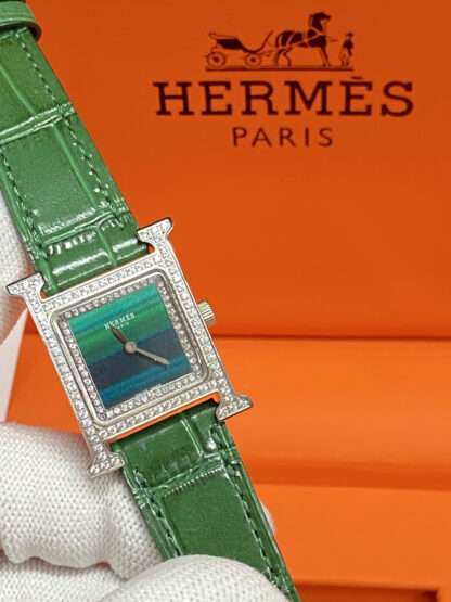 Hermes mother-of-pearl dial and diamond-set quartz watch