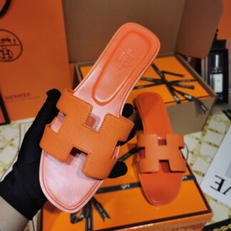 Hermès Orange Palm Print Handmade Slippers