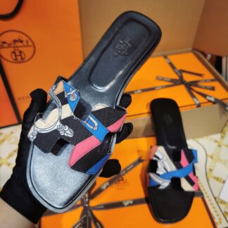 Hermès cowhide pure handmade contrast color slippers