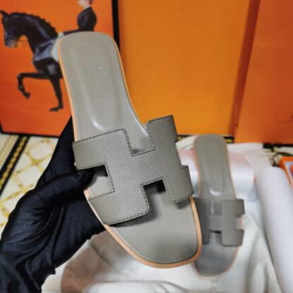 Hermès Elephant Grey Handmade Slippers