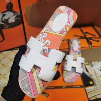 Hermès white floral foot pad handmade slippers