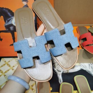 Hermès Denim Blue Handmade Slippers