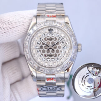The Rolex square diamond bezel features a hollowed-out diamond-encrusted design