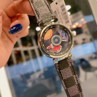 Louis Vuitton printed leather belt with presbyopic watch