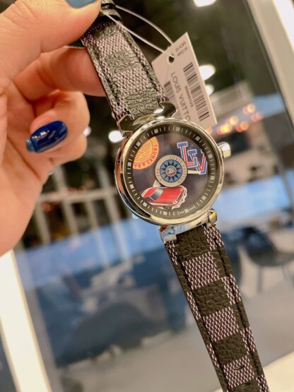 Louis Vuitton printed leather belt with presbyopic watch