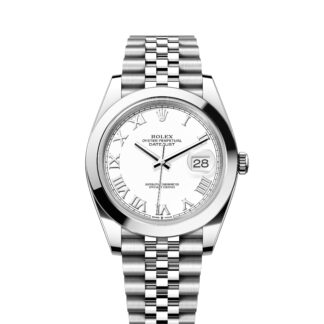Rolex 41mm Datejust white case beveled bezel five-bead strap