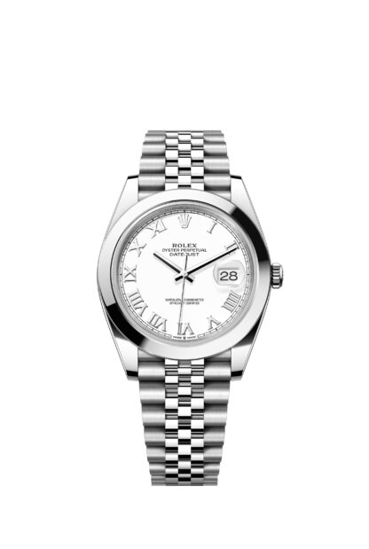 Rolex 41mm Datejust white case beveled bezel five-bead strap