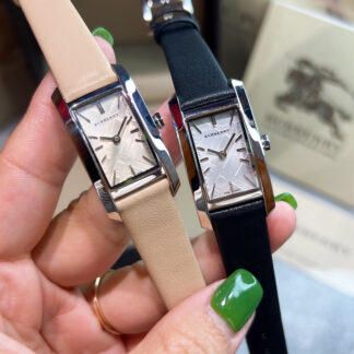 Burberry rectangular dial checkered steel strap quartz women's watch