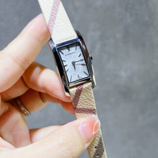 Burberry rectangular dial checked steel strap quartz women's watch