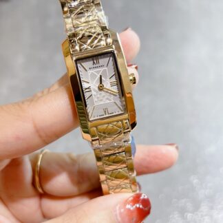Burberry rectangular dial checkered steel strap quartz women's watch