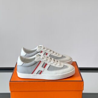 Hermes white and gray high-end men's low-top thick-soled casual sports shoes