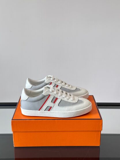 Hermes white and gray high-end men's low-top thick-soled casual sports shoes