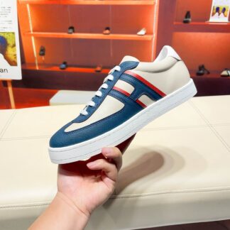 Hermès beige and blue high-end men's low-top thick-soled casual sneakers