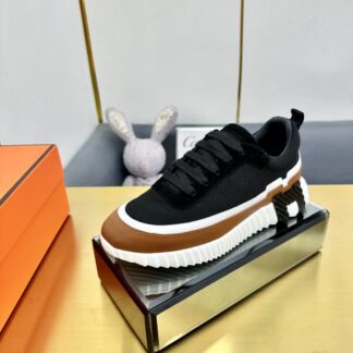 Hermès classic couple style black and brown color matching sports casual shoes