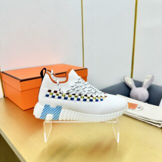 Hermès classic couple style white and orange color matching sports casual shoes