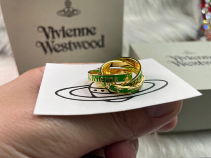 Vivienne Westwood gold and green rubber three-ring ring