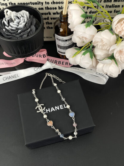 Chanel love color pearl double c silver necklace - Image 2