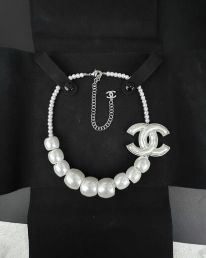 Chanel White Large Pearl Double C Necklace