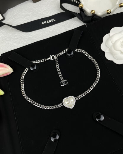 Chanel White Resin Heart Necklace