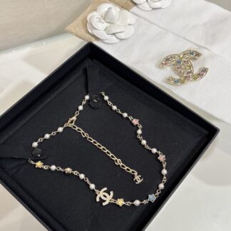 Chanel Colored Crystal Star Gold Diamond Double C Pearl Necklace