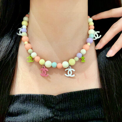 Chanel colorful macaron color multi-pendant ball double C necklace - Image 2