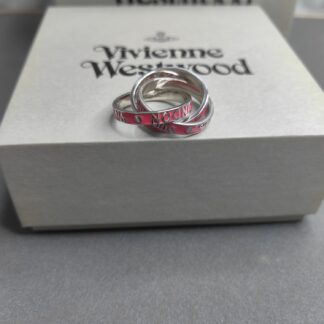 Vivienne Westwood rose red enamel three-ring ring